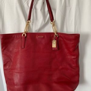 Coach leather raspberry red tote purse bag